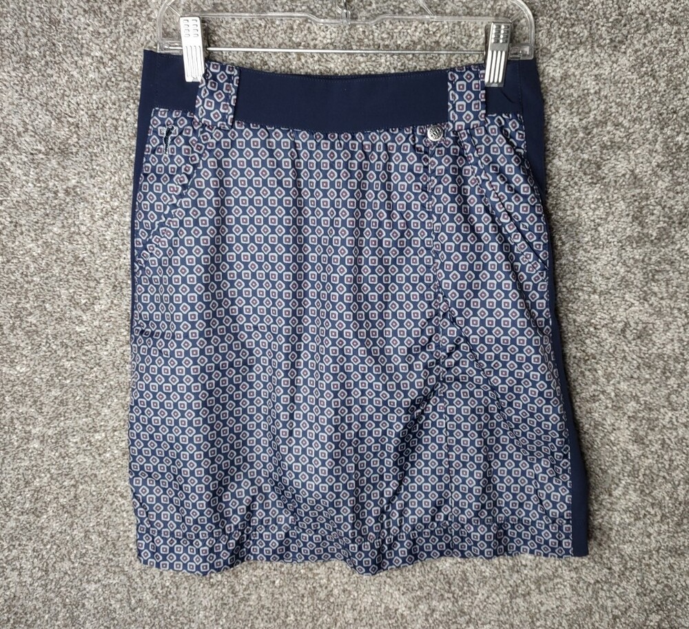 Golfino Skort Women Sz 2 Blue Geometric Pockets Zip Windbreaker Golf Tennis